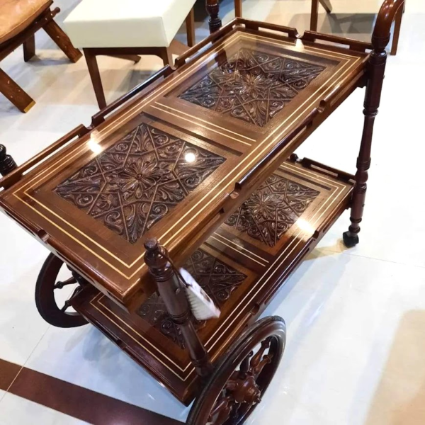 Luxury Tea Trolley Design – Modern Wooden Serving Cart Albaik Furniture