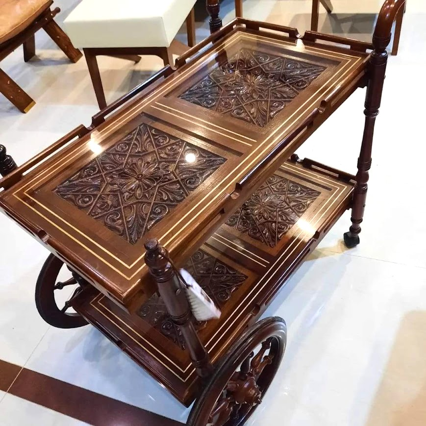 Luxury Tea Trolley Design – Modern Wooden Serving Cart Albaik Furniture
