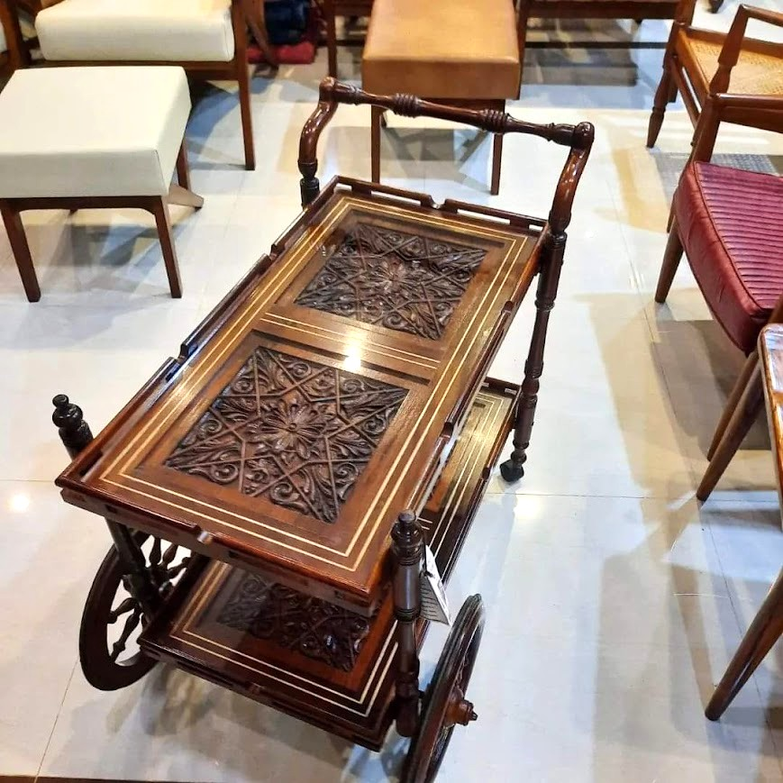 Luxury Tea Trolley Design – Modern Wooden Serving Cart Albaik Furniture
