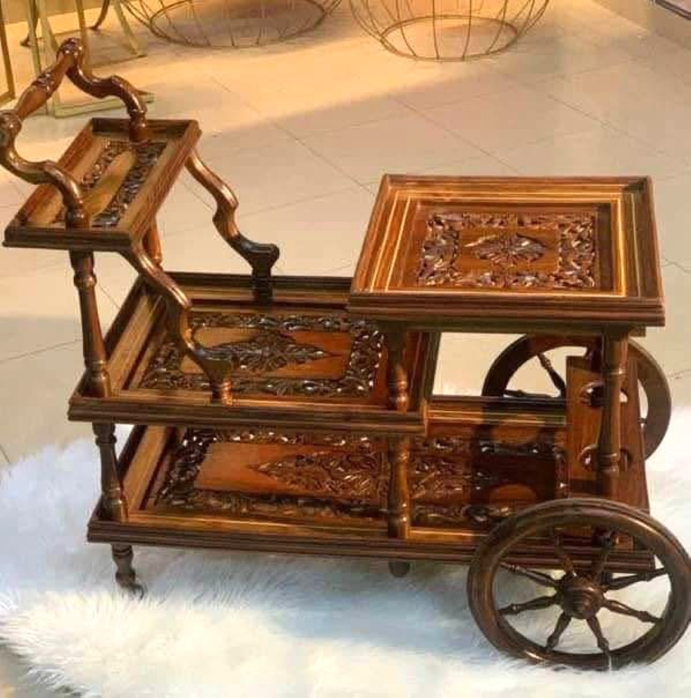 Luxury Tea Trolley Design – Modern Wooden Serving Cart Albaik Furniture